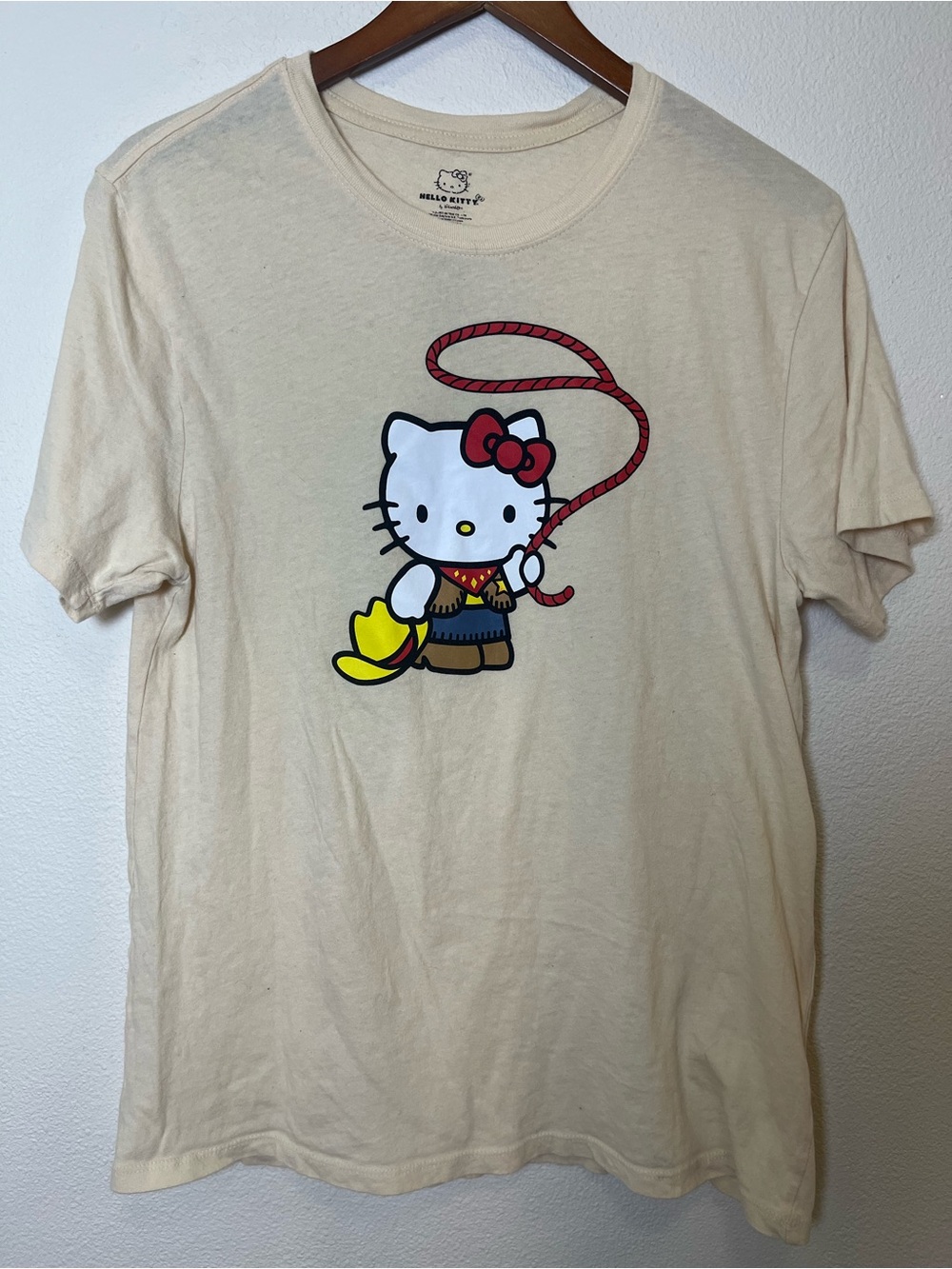 Hello Kitty Cream Short Sleeve Tee with Cowboy Graphic